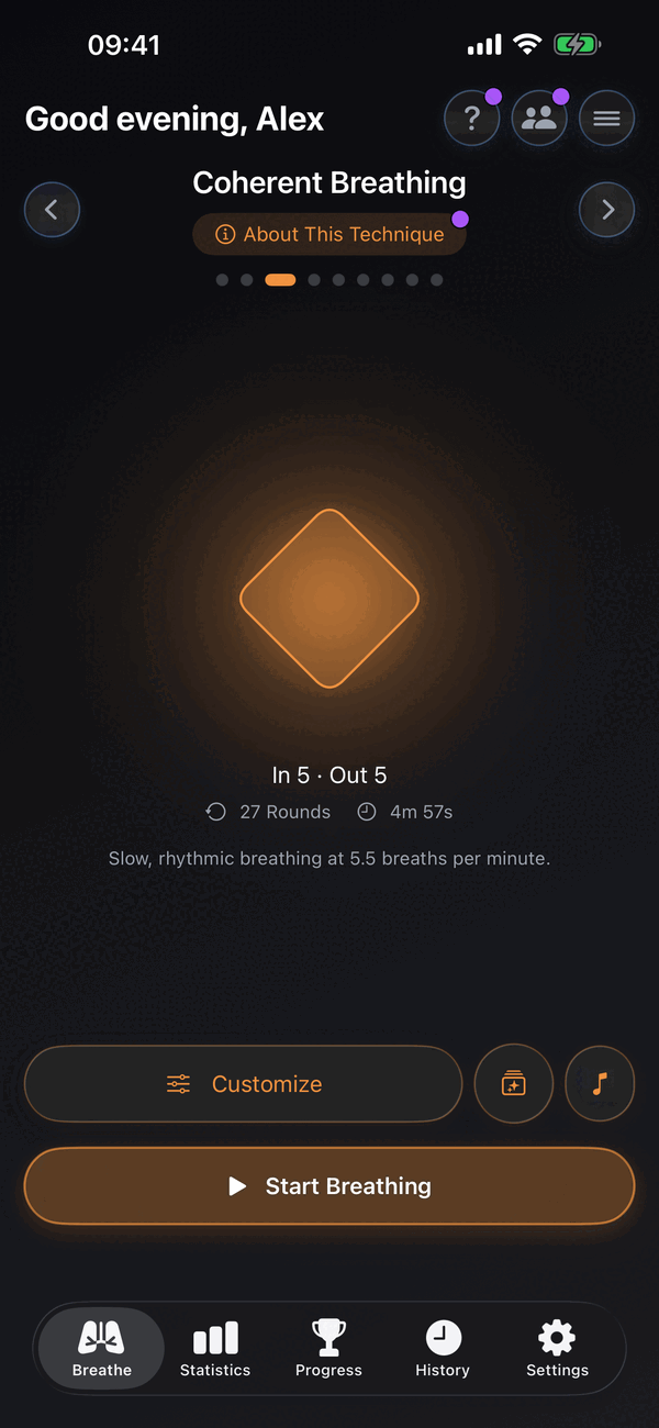 An active coherent breathing session